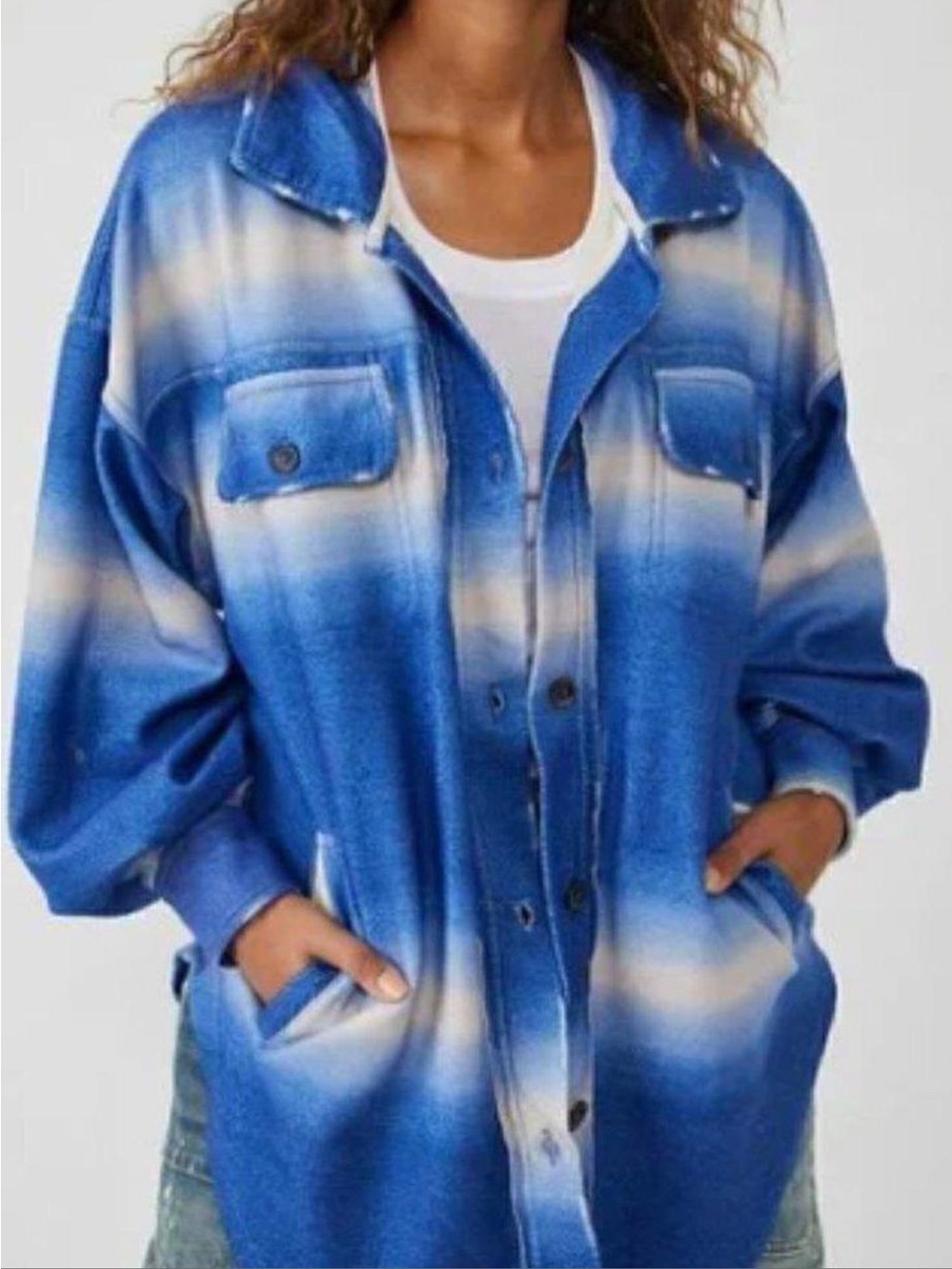 Free People Ruby Shacket deep sea combo